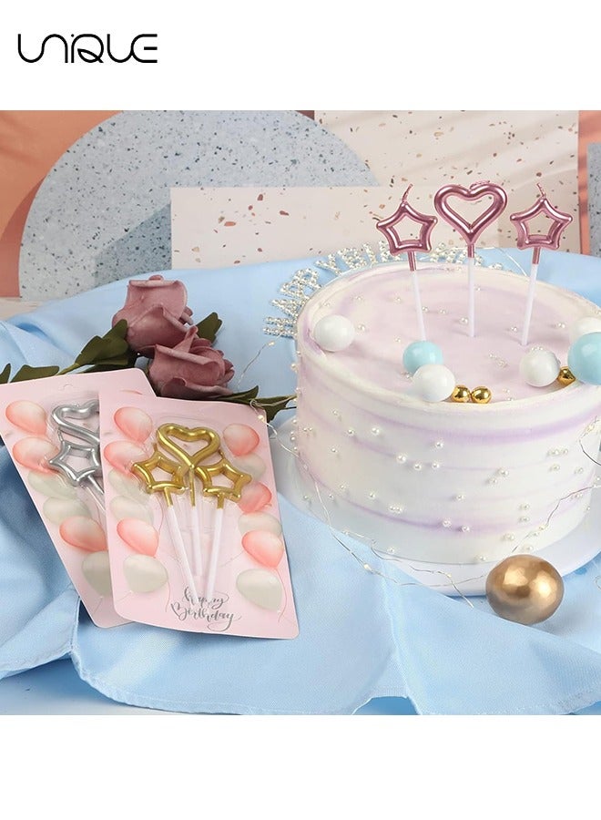 يونيك 9 قطع القلب والنجمة على شكل كعكة عيد ميلاد مجموعة الشموع، ويشمل 6 نجوم عيد ميلاد الشموع و 3 الشموع عيد ميلاد القلب، زخرفة شمعة لعيد ميلاد الزفاف الذكرى إلخ - Image 5