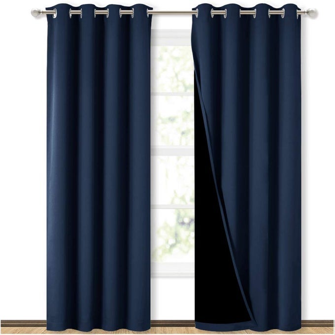 100 Blackout Curtain Set Thermal Insulated Energy Efficiency Window Draperies for Guest Room Full Shading Panels for Shift Worker and Light Sleepers Navy Blue 52W x 84L 2 PCs
