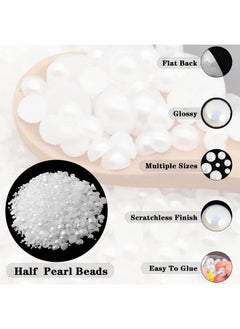 BLAAROOM 5800Pcs Half Pearls for Crafts, Flatback Pearls for Artwork Making, DIY Rhinestones Accessory Nail Art, Face Gems Jewels Flat Back Craft Pearls for Artist Creative - White  - Image 3
