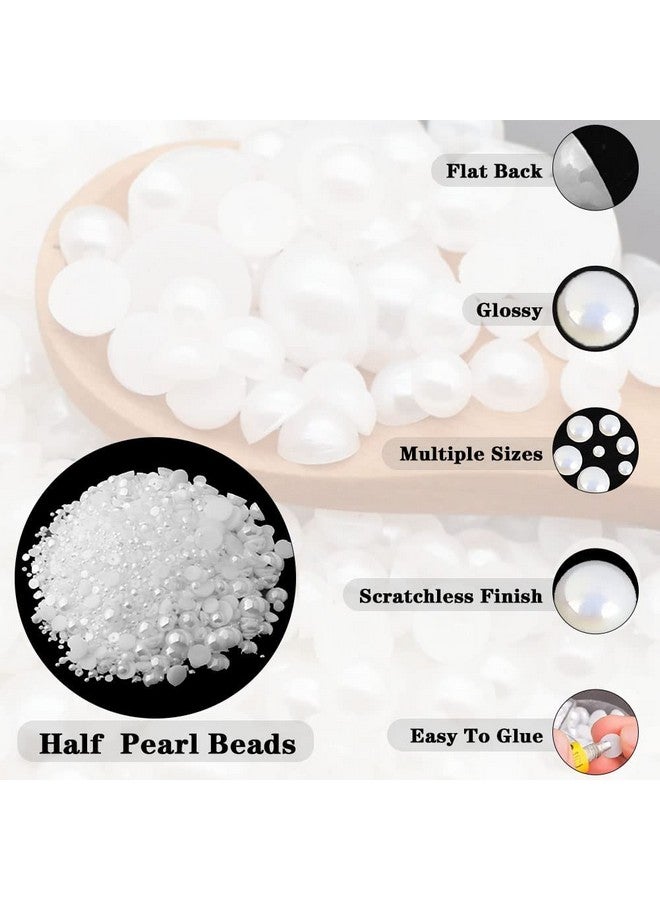 BLAAROOM 5800Pcs Half Pearls for Crafts, Flatback Pearls for Artwork Making, DIY Rhinestones Accessory Nail Art, Face Gems Jewels Flat Back Craft Pearls for Artist Creative - White - Image 3