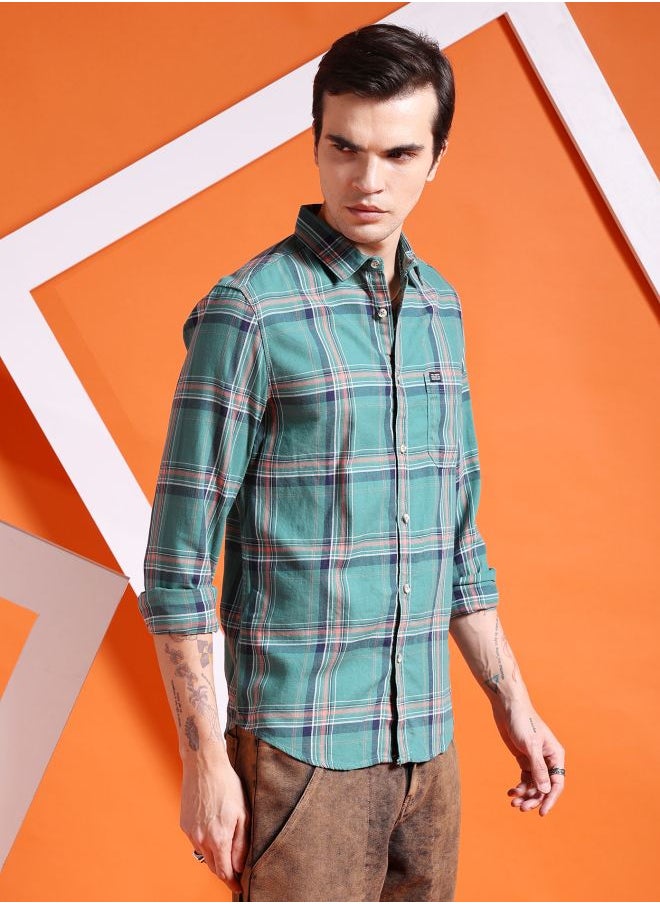 The Indian Garage Co Men Slim Fit Checkered Full Sleeves Cutaway Collar Casual Shirt  - Image 3