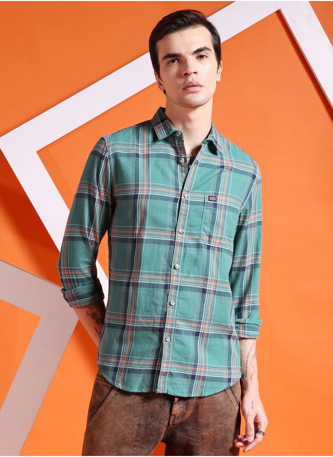 The Indian Garage Co Men Slim Fit Checkered Full Sleeves Cutaway Collar Casual Shirt  - Image 1