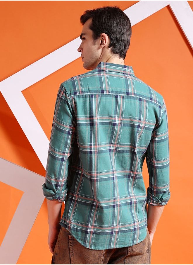 The Indian Garage Co Men Slim Fit Checkered Full Sleeves Cutaway Collar Casual Shirt  - Image 2