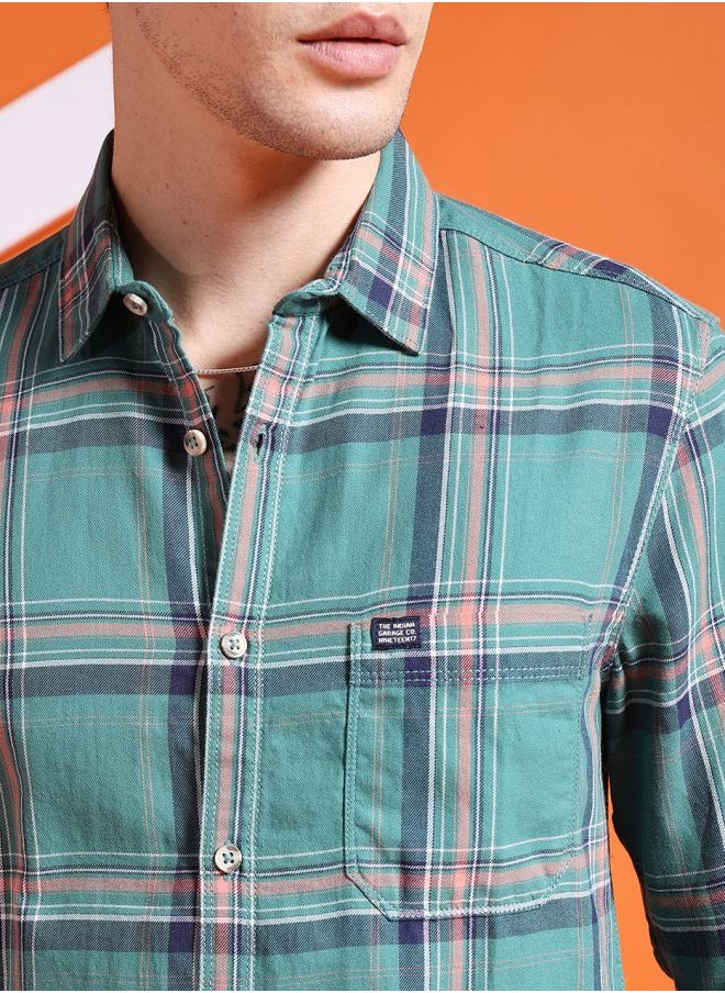 The Indian Garage Co Men Slim Fit Checkered Full Sleeves Cutaway Collar Casual Shirt  - Image 4