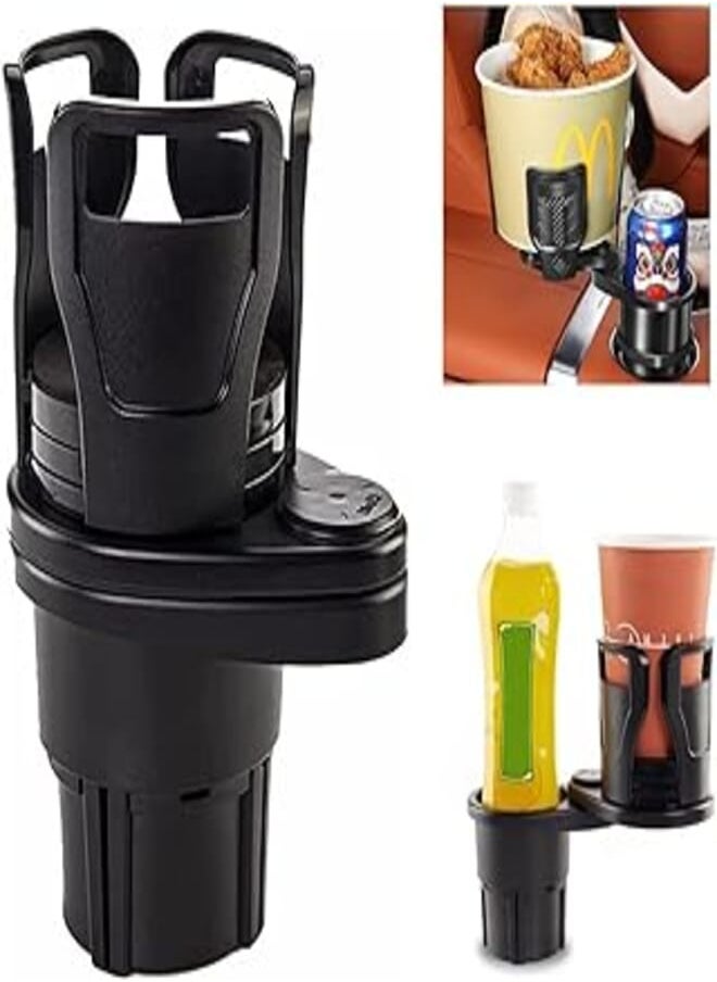 HUTVD - HUTVD Universal Car Drink Holder, 2-in-1 Double Car Cup Holder, 360° Rotatable Multifunction Drink Holder, Car Cup Holder for Various Drink Cans, Coffee Cups, Bottles (Black) - Image 1