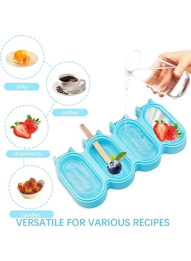 Popsicle Silicone Molds with Cover, Reusable Homemade Ice Cream Silicone Molds Set, 8 cavity Oval Cake Pop Mold with 50 Wooden Sticks for Treats, Blue  - Image 5
