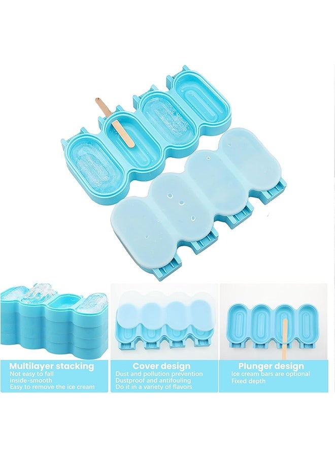 Popsicle Silicone Molds with Cover, Reusable Homemade Ice Cream Silicone Molds Set, 8 cavity Oval Cake Pop Mold with 50 Wooden Sticks for Treats, Blue  - Image 2