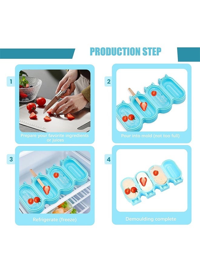 Popsicle Silicone Molds with Cover, Reusable Homemade Ice Cream Silicone Molds Set, 8 cavity Oval Cake Pop Mold with 50 Wooden Sticks for Treats, Blue  - Image 4