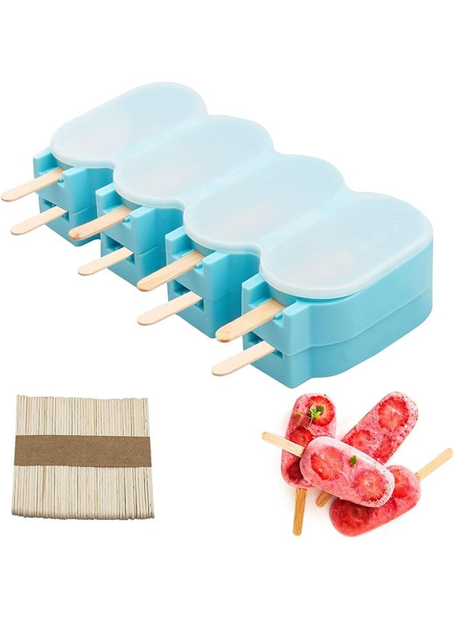 Popsicle Silicone Molds with Cover, Reusable Homemade Ice Cream Silicone Molds Set, 8 cavity Oval Cake Pop Mold with 50 Wooden Sticks for Treats, Blue  - Image 1