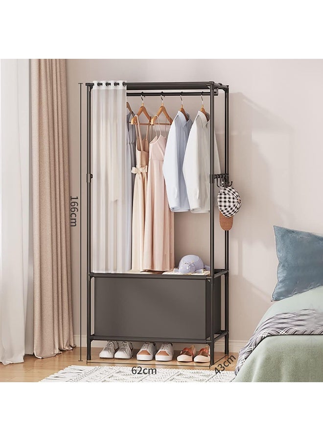 بلومنغ تايم منظم خزانة مستقل مع ستارة - رف خزانة محمول مع قضيب تعليق ورف تخزين لغرفة النوم - Image 2