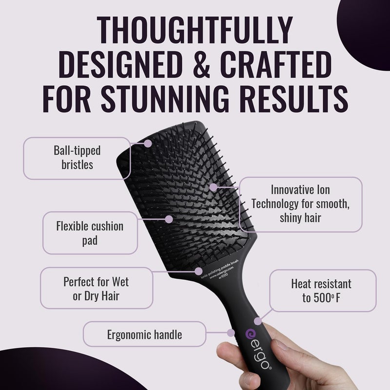 Ergo Ionic Paddle Hair Brush - Large Polishing Brush for Long-Lasting Shine and Detangling for Wet & Dry Hair - Image 3