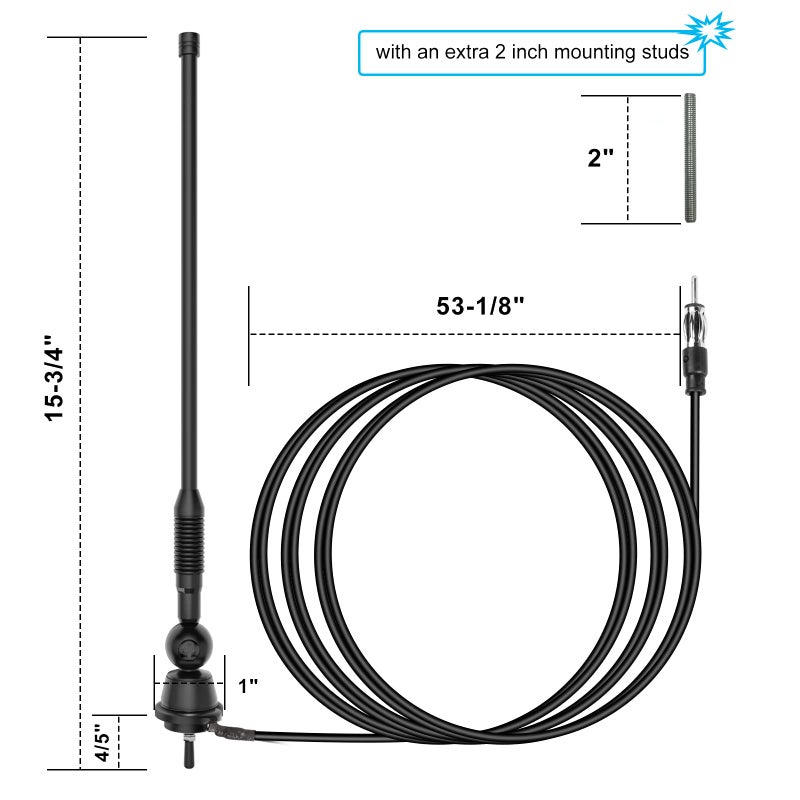 JSZAAHZ Waterproof Marine Antenna AM FM Golf Cart ATV UTV RV Car Stereo, Boat Mast Flexible radio antenna for Truck Excavator Tractor RVR Yacht Pontoon - Image 2