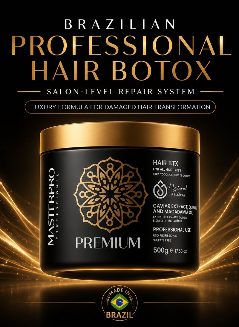 Masterpro Professional | Premium Hair BTX Treatment 500g | Caviar Extract, Quinoa & Macadamia Oil | Anti-Frizz Deep Repair | Gloss & Shine | Sulfate-Free Hair Treatment for All Hair Types - Image 2