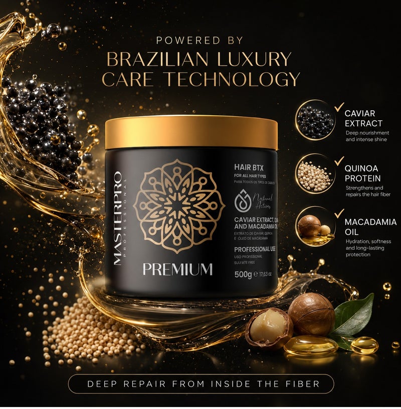 Masterpro Professional | Premium Hair BTX Treatment 500g | Caviar Extract, Quinoa & Macadamia Oil | Anti-Frizz Deep Repair | Gloss & Shine | Sulfate-Free Hair Treatment for All Hair Types - Image 4