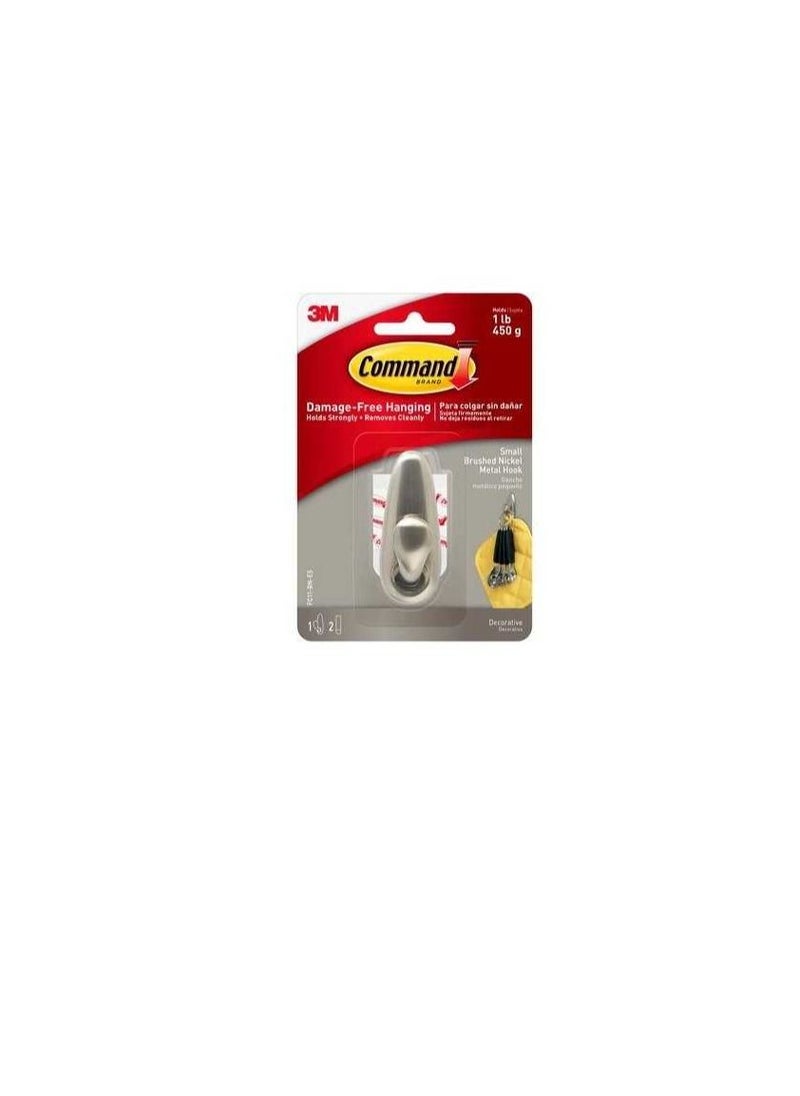 Command Small Forever Classic Brushed Nickel Metal Hook  - Image 1