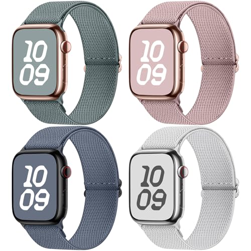 Fullmosa 4 Pack Water-Resistant Nylon Bands Compatible with Apple Watch Strap 42mm(Series 10 11) 41mm 40mm 38mm，Durable Stretch Straps for iWatch SE3 SE2 SE Series 11 10 9 8 7 6 5 4 3 2 1 - Image 1