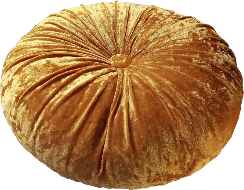 Verpert Pack 2：Round Floor Cushions Pillow, Solid Color Velvet Meditation Cushion Pumpkin Pleated Meditation Pillow for Home Sofa Bed Car Decor Floor Pillow Cushion Gold - Image 4