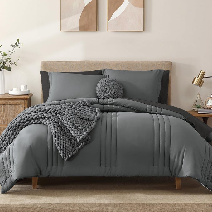 QUEEN COMFORTER SET 7 PIECES GREY BED IN A BAG QUEEN BEDDING SETS WITH COMFORTERS ALL SEASONS COMFORTER BED SET WITH SHEETSPILLOWCASES SHAMS
