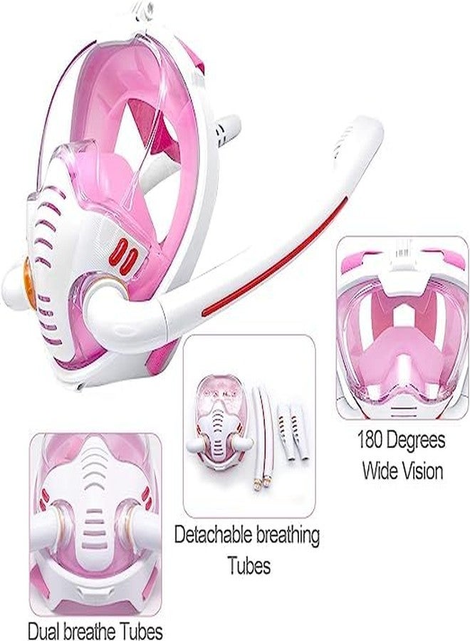 Olpad قناع غطس أولباد ذو أنبوب مزدوج من السيليكون، قناع غطس جاف بالكامل، قناع سباحة للبالغين، نظارات غطس، جهاز تنفس تحت الماء مستقل [وردي - صغير/متوسط] - Image 3