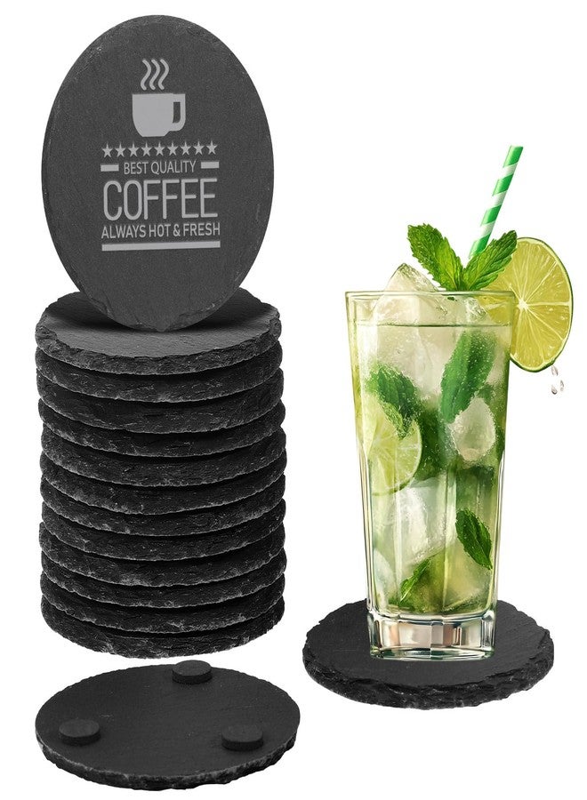 DASSNANE 12 PCS Black Natural Slate Coasters Bulk Set 4 Inch Laser Engraving Blanks with Anti Scratch Bottoms for Home, Office, Bar, Gifts Round Coasters - Image 1