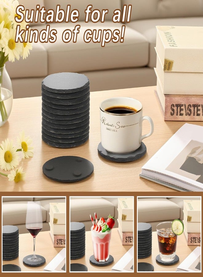 DASSNANE 12 PCS Black Natural Slate Coasters Bulk Set 4 Inch Laser Engraving Blanks with Anti Scratch Bottoms for Home, Office, Bar, Gifts Round Coasters - Image 2