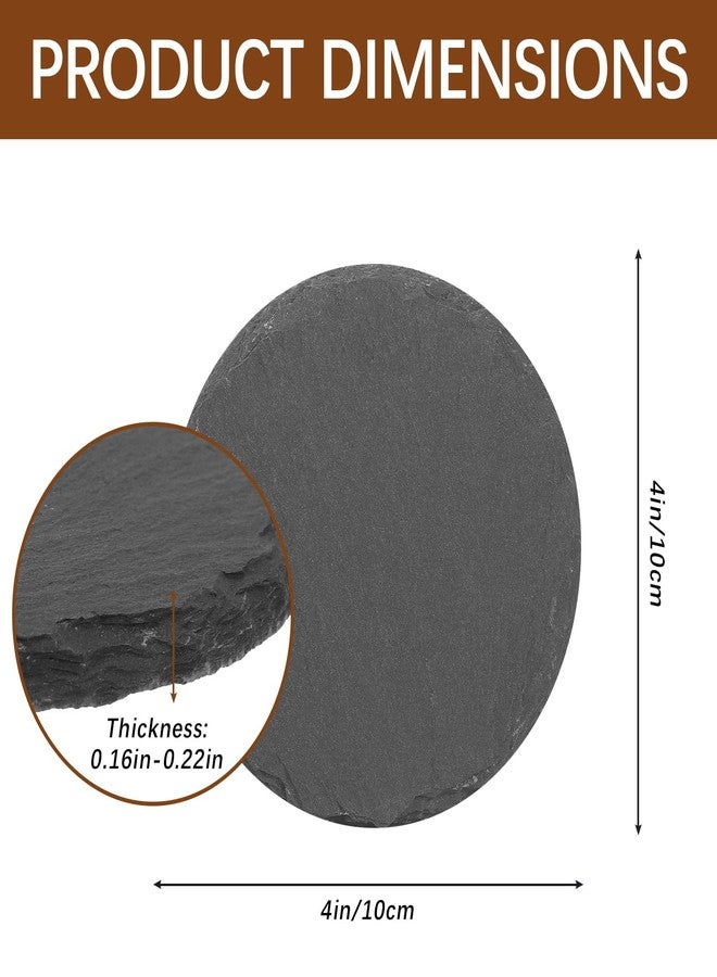 DASSNANE 12 PCS Black Natural Slate Coasters Bulk Set 4 Inch Laser Engraving Blanks with Anti Scratch Bottoms for Home, Office, Bar, Gifts Round Coasters - Image 3