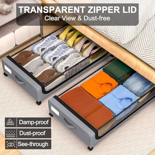 Home-Cloud HomeCloud Under Bed Storage Solution | Featuring Wheels, Containers and 6.5 Inch High Rolling Shoe Storage with Lid, Ideal for Small Space Organization and Clothes Storage (R_Grey, Set of 1) - Image 4