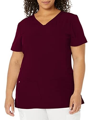 HeartSoul Women's Pitter-Pat V-Neck Scrubs Shirt, Wine, Small - Image 1