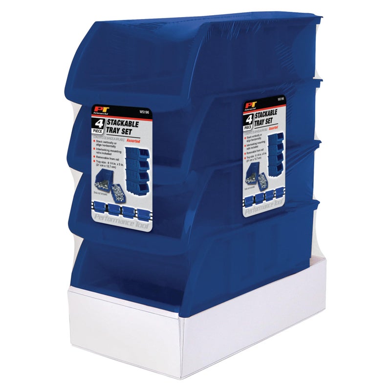 Performance Tool W5196 Large Stackable Storage Trays - Adjustable for Vertical or Horizontal Position, Blue, Pack of 4 - Image 5