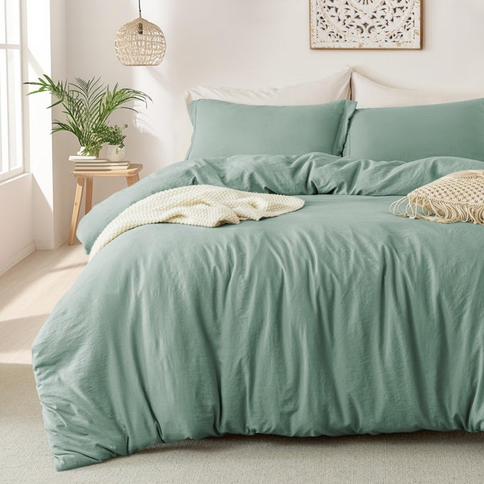 SUPER SOFT DUVET COVER 100 WASHED MICROFIBER SAGE GREEN COMFORTER COVER SET 3 PIECES WITH ZIPPER CLOSURE CORNER TIES NO COMFORTER