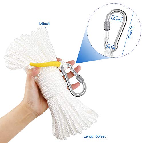 Shappy Floating Rope Life Ring Rope Lifesaving Dock Lines Boat Braided Polypropylene Outdoor Throwing Lines for Life Preserver Ring Anchor Heaving Line with Spring Hook(15 m/ 16.4 Yards,White) - Image 3