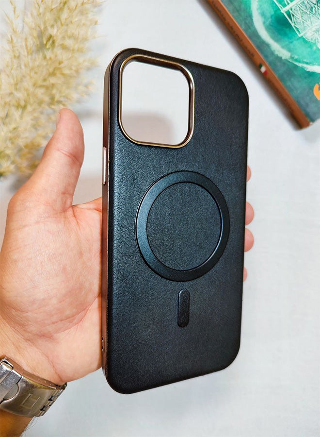 Leather Case CompatibleWith Phone Iphone 13 Pro Max, Supports MagSafe Wireless Charging, Shock-Resistant Cover, Made Of Premium Leather That Acquires A Natural Patina Over Time, Raised Camera Protector Protects The Lens Assembly, With Inner Lining, For Phone Iphone 13 Pro Max - Black - Image 5