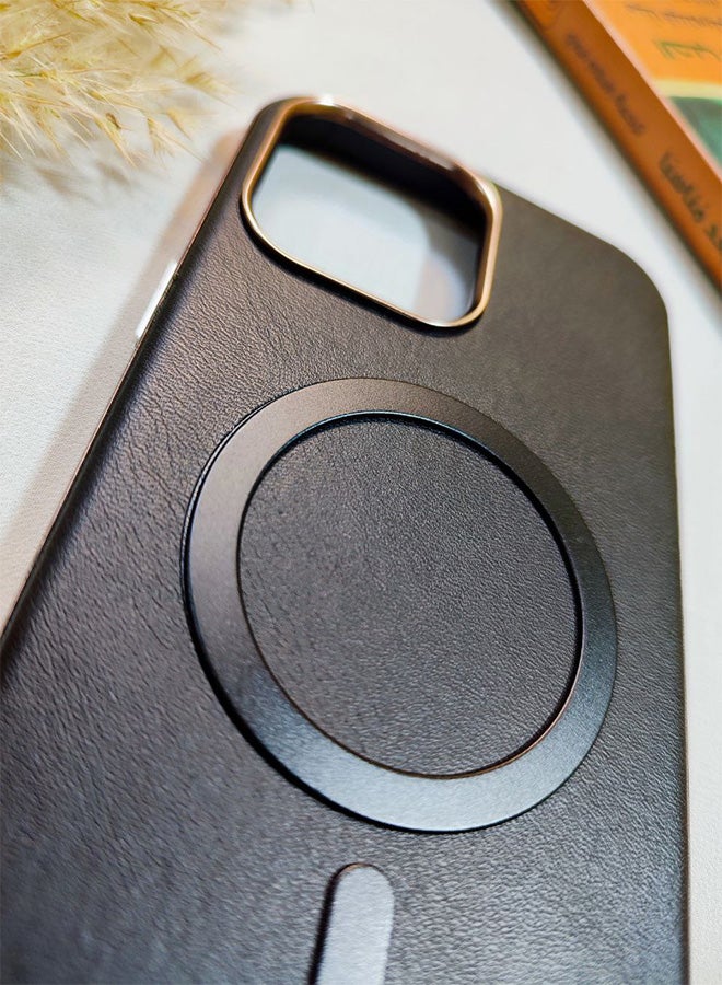 Leather Case CompatibleWith Phone Iphone 13 Pro Max, Supports MagSafe Wireless Charging, Shock-Resistant Cover, Made Of Premium Leather That Acquires A Natural Patina Over Time, Raised Camera Protector Protects The Lens Assembly, With Inner Lining, For Phone Iphone 13 Pro Max - Black - Image 4