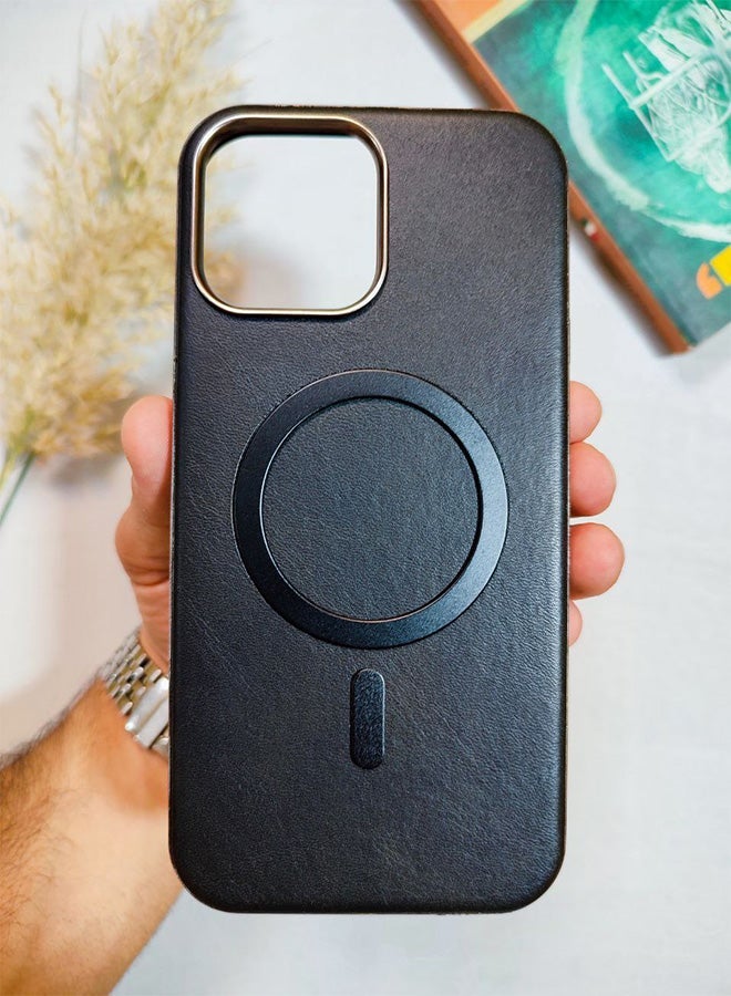 Leather Case CompatibleWith Phone Iphone 13 Pro Max, Supports MagSafe Wireless Charging, Shock-Resistant Cover, Made Of Premium Leather That Acquires A Natural Patina Over Time, Raised Camera Protector Protects The Lens Assembly, With Inner Lining, For Phone Iphone 13 Pro Max - Black - Image 1