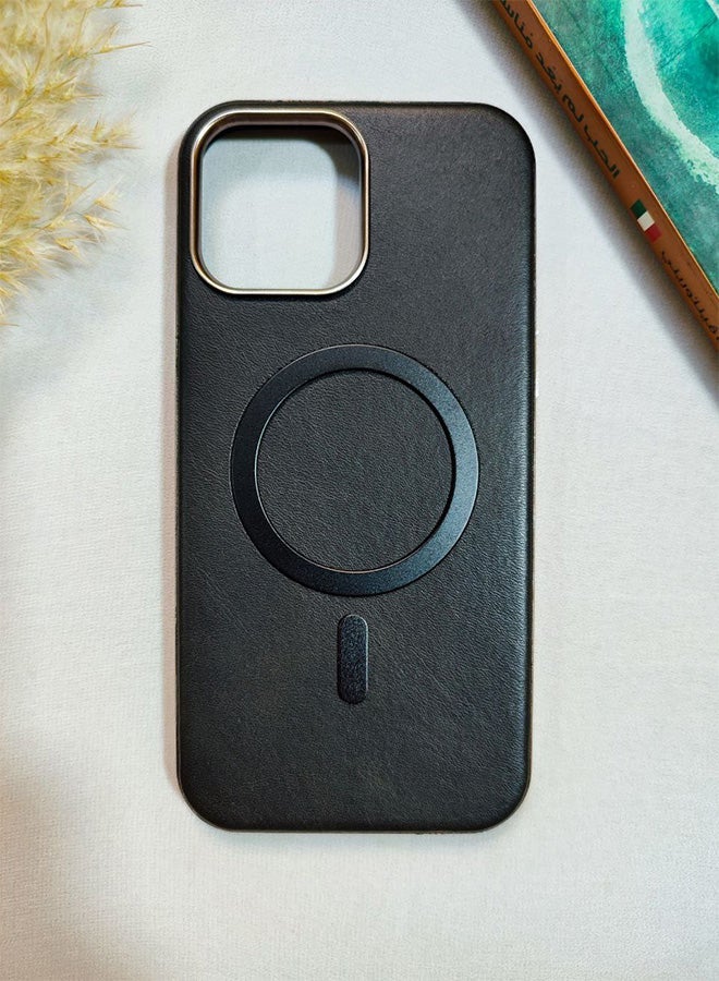 Leather Case CompatibleWith Phone Iphone 13 Pro Max, Supports MagSafe Wireless Charging, Shock-Resistant Cover, Made Of Premium Leather That Acquires A Natural Patina Over Time, Raised Camera Protector Protects The Lens Assembly, With Inner Lining, For Phone Iphone 13 Pro Max - Black - Image 2