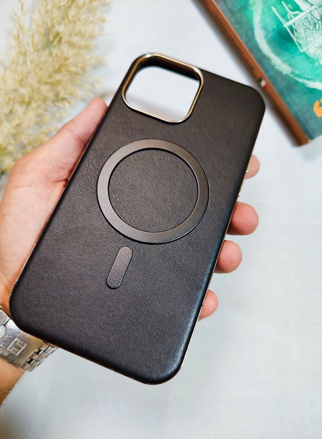 Leather Case CompatibleWith Phone Iphone 13 Pro Max, Supports MagSafe Wireless Charging, Shock-Resistant Cover, Made Of Premium Leather That Acquires A Natural Patina Over Time, Raised Camera Protector Protects The Lens Assembly, With Inner Lining, For Phone Iphone 13 Pro Max - Black - Image 3