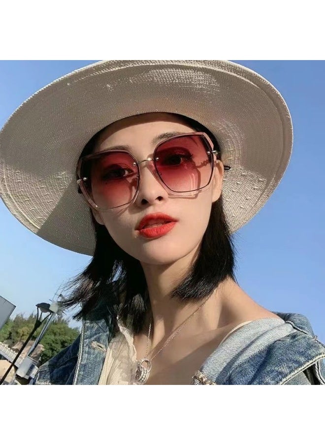 Generic - Fashion Rimless Square Sunglasses For Women Brand Designer Sun Glasses Vintage Shades Female Pink Eyewear Gafas De Sol-Lenses Color:Grey-Frame Color:As Shown - Image 1