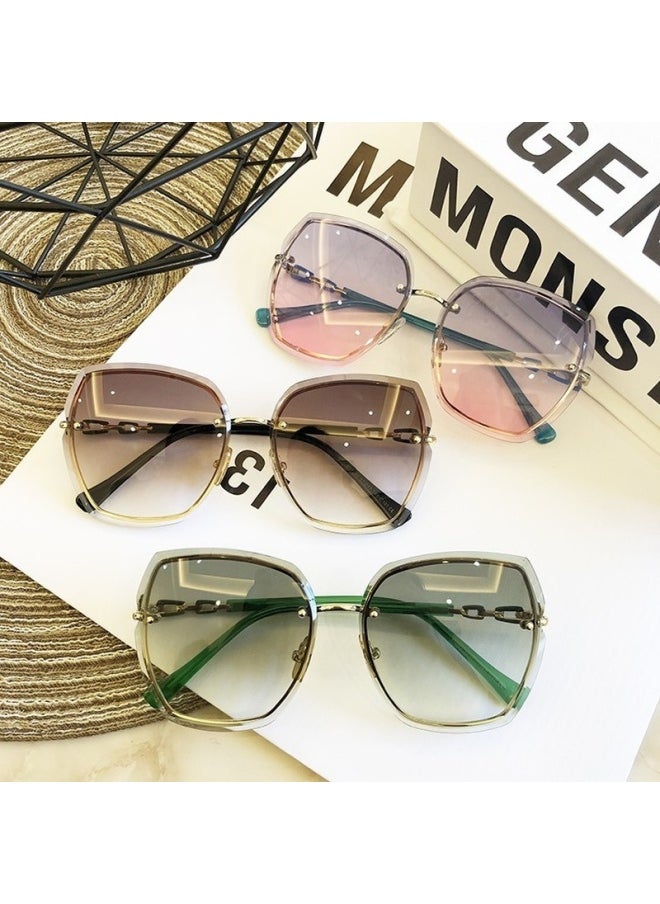 Generic - Fashion Rimless Square Sunglasses For Women Brand Designer Sun Glasses Vintage Shades Female Pink Eyewear Gafas De Sol-Lenses Color:Grey-Frame Color:As Shown - Image 1