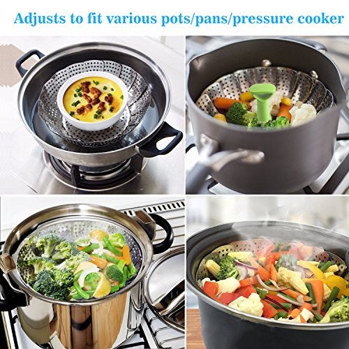 Consevisen Vegetable Steamer Basket for Cooking Food, Stainless Steel Veggie Steam Basket for Pot, Folding Expandable Steaming Insert with Extendable Handle Fits Various Size Pot, 7.1" to 11" - Image 3