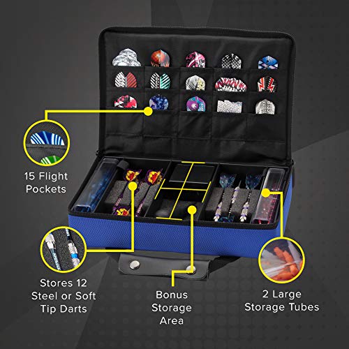 Casemaster by GLD Products Classic Nylon Dart Carrying Case for Steel and Soft Tip Darts, Holds 12 Darts Numerous Other Accessories via Generous Storage Pockets, Tubes and Boxes, Blue, 1 - Image 2