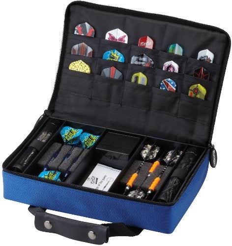 Casemaster by GLD Products Classic Nylon Dart Carrying Case for Steel and Soft Tip Darts, Holds 12 Darts Numerous Other Accessories via Generous Storage Pockets, Tubes and Boxes, Blue, 1 - Image 1