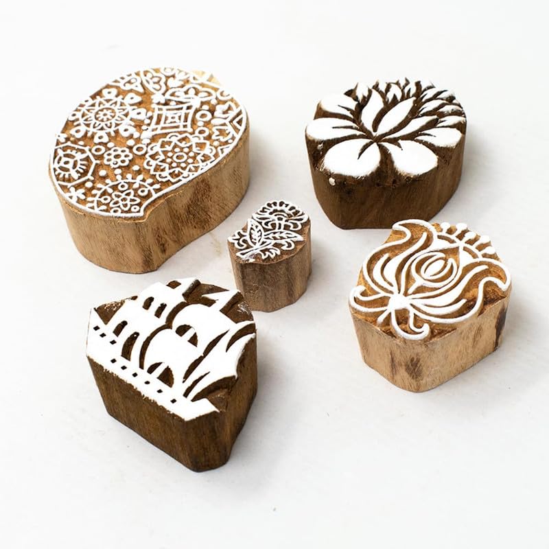 TWOGRAMS | Set of 5 | Wooden Indian Traditional Design Printing Stamps/Blocks for Printing Saree Border/Dresses/Craft Card Making/Scrapbook/Clay Pottery - Image 2