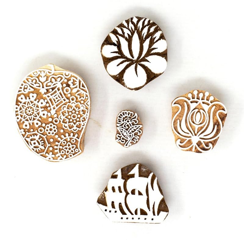 TWOGRAMS | Set of 5 | Wooden Indian Traditional Design Printing Stamps/Blocks for Printing Saree Border/Dresses/Craft Card Making/Scrapbook/Clay Pottery - Image 1