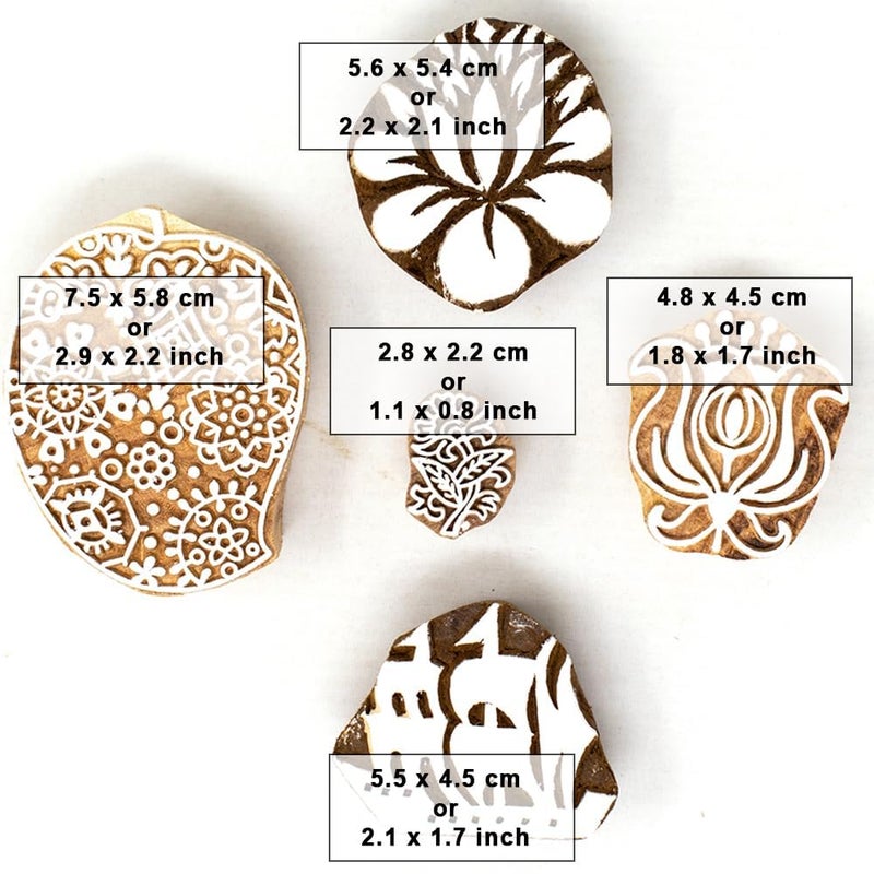 TWOGRAMS | Set of 5 | Wooden Indian Traditional Design Printing Stamps/Blocks for Printing Saree Border/Dresses/Craft Card Making/Scrapbook/Clay Pottery - Image 4