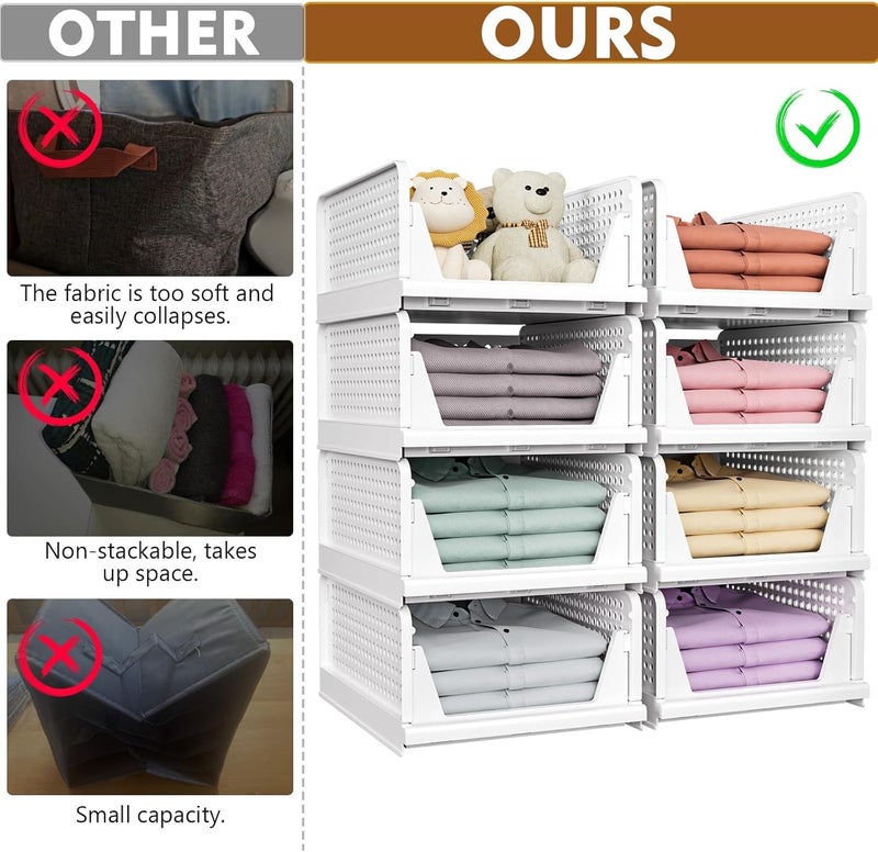 VERAT 6 Pieces Wardrobe Organizer/Stackable Drawers/Storage Organiser/Foldable/Almirah/Closet Basket/Cupboard/Shirt Storage Stacker/Cloth Box for Almirah/Plastic Baske(White) - Image 4