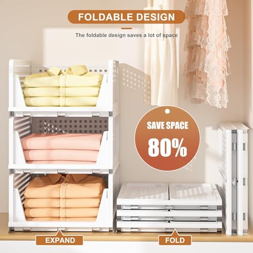 VERAT 6 Pieces Wardrobe Organizer/Stackable Drawers/Storage Organiser/Foldable/Almirah/Closet Basket/Cupboard/Shirt Storage Stacker/Cloth Box for Almirah/Plastic Baske(White) - Image 5