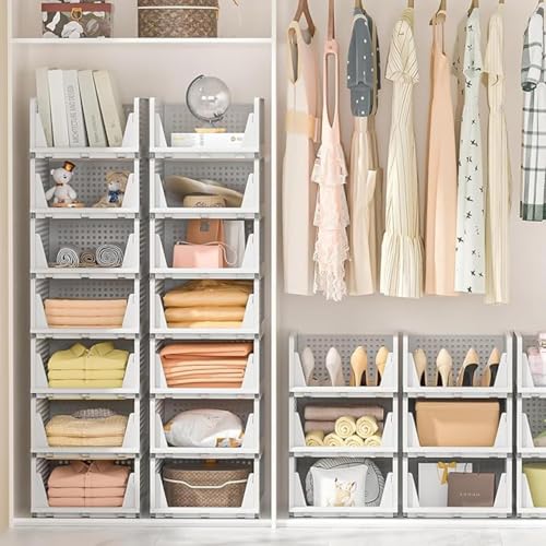 VERAT 6 Pieces Wardrobe Organizer/Stackable Drawers/Storage Organiser/Foldable/Almirah/Closet Basket/Cupboard/Shirt Storage Stacker/Cloth Box for Almirah/Plastic Baske(White) - Image 2