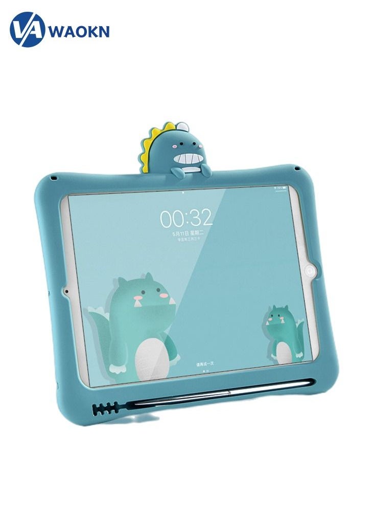 WAOKN - Shockproof Silicone Stand Cute Dinosaur Theme Cover with Apple Pencil Slot for Ipad 2019/20 and Ipad 20 Pro Blue - Image 1