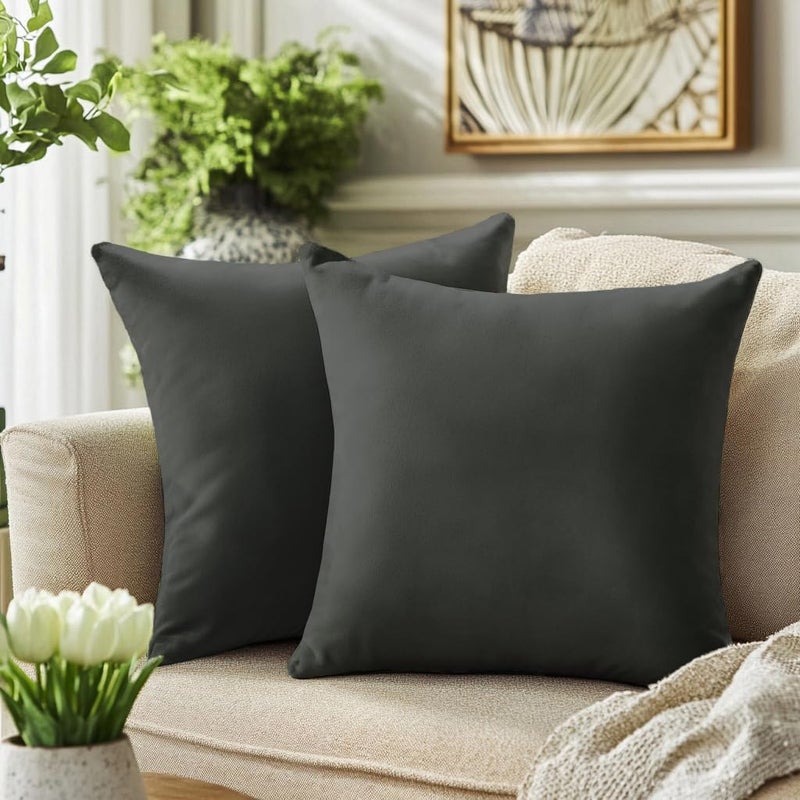 QUORGVES Dark Gray Pillow Covers 20x20 Inch Pack of 2 Dark Gray Throw Pillows for Couch Living Room Bed Bedroom Soft Velvet Dark Gray Square Throw Pillow Cover 20 x 20 Set of 2 - Image 1
