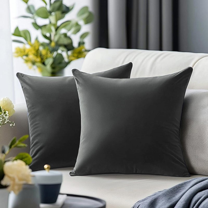 QUORGVES Dark Gray Pillow Covers 20x20 Inch Pack of 2 Dark Gray Throw Pillows for Couch Living Room Bed Bedroom Soft Velvet Dark Gray Square Throw Pillow Cover 20 x 20 Set of 2 - Image 5